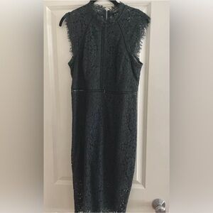 Bardot Lace Mock Neck Sleeveless Midi Dress Emerald Green